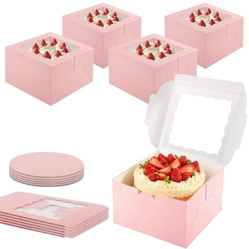 Otauoaea 5 Stück Tortenbox Rosa,20,5X20,5X12,8cm Tortenkarton Tortenschachtel,Kuchen Transportbox mit Transparentes Sichtfenster,Kuchenbox Tortentransportbox Cake Box 8inch für Gebäck,Donut,Dessert