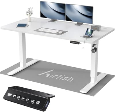 Airfish Höhenverstellbarer Schreibtisch 140x60cm, Kinder Schreibtisch Höhenverstellbar Elektrischer mit Memory-Funktion, Bürotisch Höhenverstellbar für Home Office Steh-Sitz Tisch Standing Desk Weiß