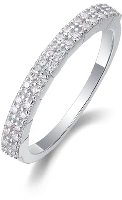 Skcess 18K Weißgold Damenring, Wedding Ring 1.2mm Moissanit Weiß Größe 65 (20.7)