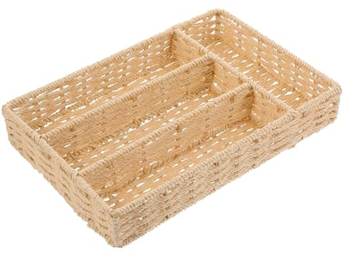 SHINEOFI Organisateur de Tiroir à Couverts en Beige, Panier Tressé | Rangement Couverts Tiroir la Cuisine, Plateaux de Tiroir, Plateau à Couverts Étroit