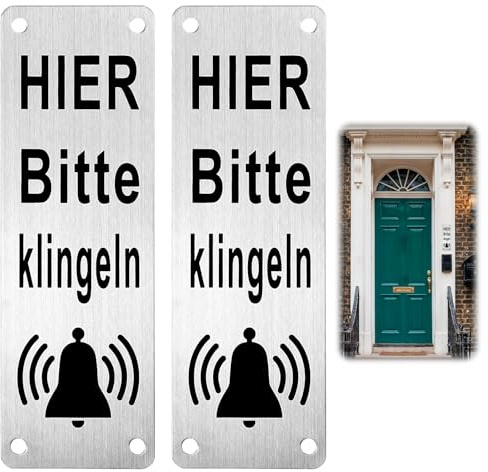 WJIAAA Klingelschild Bitte hier Klingeln, 2 Stück Selbstklebend Warten Schild Klein Wetterfestes Klebeschild Etiketten Ring Doorbell Zubehör für Haustür Edelstahl Vertikal 15x5cm