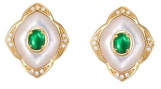 Daesar Gold Ohrringe Damen 585 Echtgold, Ohrstecker Blume mit 0.25ct Smaragd und Diamant Hochzeit Ohrringe für Frauen Braut