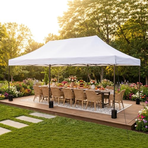 VOWNER Gazebo 3x6m Pieghevole Impermeabile, Gazebo Esterno Resistente Pop-up Regolabile in Altezza, Giardino Protezione UV 50+,Padiglione con Borsa, Bianco