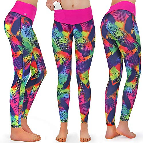 Formbelt Damen lauftights lang mit Taschen - Sport Leggins high Waist Lauftights Sporthose für Damen Smartphone Handy (Mehrfarbig Brazil XL)
