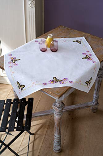 Vervaco Stickpackung Tischdecke Zählmusterpackung Kreuzstich Schmetterling Stickdecken zum Selbersticken Stickset Weihnachten Kreativ Set für Erwachsene 80 x 80 cm Kreatives Geschenk