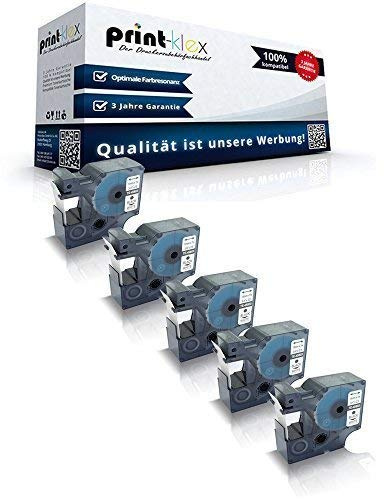 5x Print-Klex Schriftbänder kompatibel für Dymo 45803 Labelmanager350Series Labelmanager360D Labelmanager400 S0720830 7mx19mm 7 m x 19 mm BK/W Label Etiketten - Office Serie