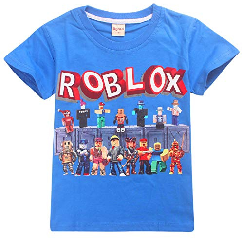 Roblox T-Shirt für Kinder, Spiele, Familienspiele, Team-T-Shirt, atmungsaktives Baumwoll-Top für Mädchen, Jungen, Teenager (blau 3, 140 (7–8 Jahre))
