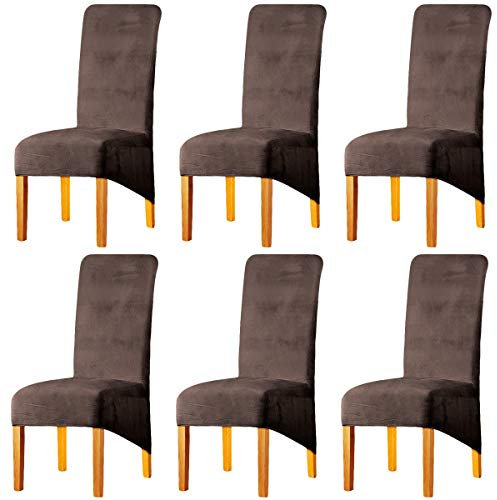 Stretchy XL Stuhlbezüge für Esszimmerstühle, Stretch Spandex mit Gummiband Stuhlbezug,Velvet Large Dining Chair Schonbezüge für Restaurant Hotel Party Bankett (Kaffee grau,6er Set (Groß))