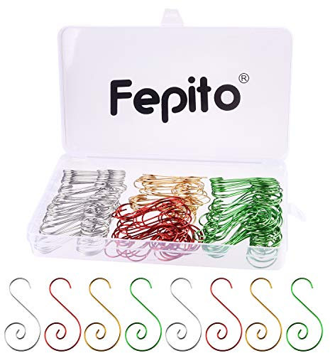 FEPITO 120 Pcs Weihnachten Ornament Haken Kleiderbügel, Edelstahl Weihnachten Ornament Kleiderbügel Perfekt für Art Craft Christbaumschmuck, 4 Farben