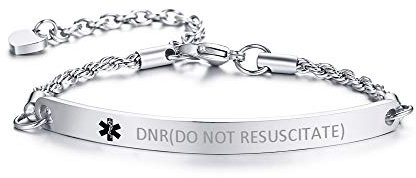 XUANPAI DNR(DO NOT RESUSCITATE) Medizinisch Armband Emergency Medizinisch Alert ID Spezielle Seilkettenarmbänder Frauen Mädchen, 6,5-8,6 Zoll, Silber