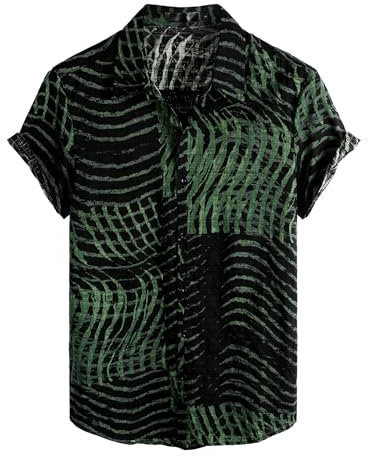 VATPAVE Herren Hawaii Hemd Männer Kurzarm Sommer Freizeithemd Casual Strand Blumen Hawaiihemd Groß Dunkelgrün