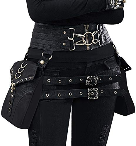 YUANYUAN520 Hüfttasche Brusttasche Vintage Steampunk Leder Steam Punk Retro Rock Gothic Retro Cosplay Schlachtfelder Taille Taschen Packs Frauen Männer Bein Tasche (Color : Black)