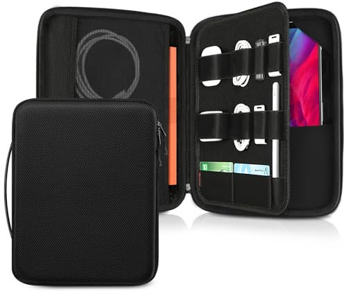 FINPAC Hard Tablet Sleeve Case for iPad Pro 13-inch M4, iPad Air 13-inch M3 2025 M2 2024, Pro 12.9 6th/5th, Portfolio Organizer Bag for Surface Pro 9/8/X/7/6/5, Pens, Cables, Electronics, Black