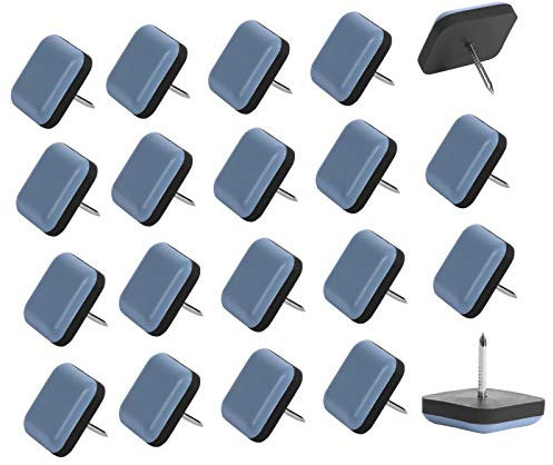 Lot de 20 patins de protection carrés en téflon avec clou. Idéaux pour la moquette, le carrelage, le parquet en bois dur (bleu)