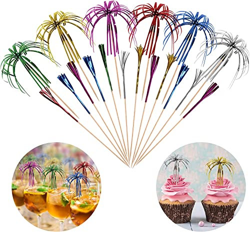 Hoiny 100 Stück Cocktail Picks Feuerwerk Sticks, Feuerwerk Sticks Cocktail Deko Benutzt für Cocktail Party Dekorationen, Bunte Frucht Zahnstocher Palme Cocktail Picks, 15 cm