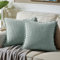 Fancy Homi 2 Stück Farmhouse Dekorative Wurfkissenbezüge mit Pom-Poms, Weiche Cord, Solide Quadratische Kissenbezüge Set für Couch Sofa Schlafzimmer Auto Wohnzimmer (40x40 cm, Grau Blau)