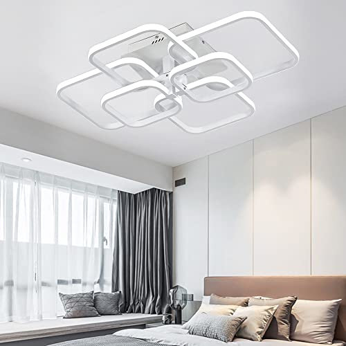 XEMQENER Modern LED Ceiling Light with 6 White Squares, 102W Flush Mount Pendant Light, Acrylic Chandelier for Living Room Bedroom Dining Room, 6000K Cool White Light Only [Energy Class A++]