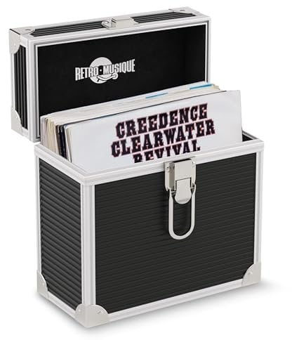 Retro Musique Aluminium 7-Vinylschallplatten-EP-Aufbewahrungsbox Für bis zu 35 EPs (in PVC-Hüllen) Inklusive 35 Vinylschallplatten-Außenhüllen (Schwarz)