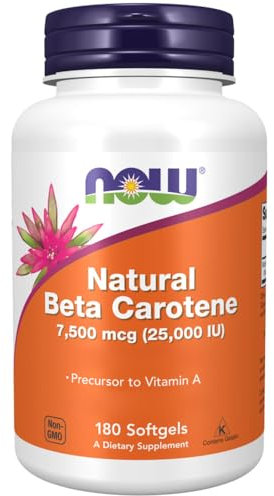 Now Foods Natural Beta Carotene, 7500mcg (25000 IU), 180 Softgels, Provitamina A, Testato in Laboratorio, Senza Soia, Senza Glutine, Non-GMO