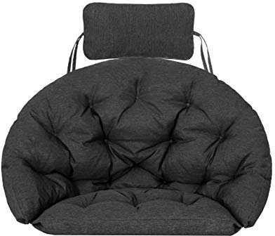 Bjird Hängesessel Kissen, Polster, Auflage für Polyrattan & Rattan Hängeschaukel, Sitzauflage für Hängekorb mit Rückenkissen - Schwarz