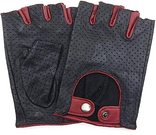 ZLUXURQ Cuir pour Femme Gant à Maille Pleine sans Doigts Gant de Conduite à Demi Doigts