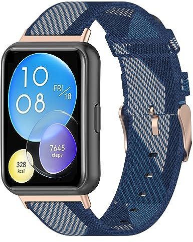 MIJOBS Correa de Reemplazo Compatible con Huawei Watch Fit 2 Correa de Nylon Denim con Hebilla de Metal Ajustable Pulsera para Huawei Watch Fit2/Active/Elegant, para Hombres y Mujeres