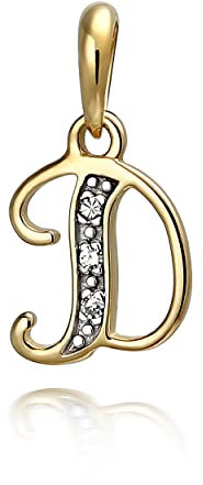NKlaus Kettenanhänger Buchstabe D mit 3 Diamanten 333 Gelbgold 8 Karat bicolor Alphabet 9946
