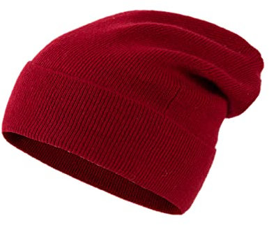 Lallier Unisex-Mütze aus 100% reinem Kashmir, gerippte Mütze mit Bündchen, warm, weich, mit Geschenkbox für Damen und Herren (Rot)
