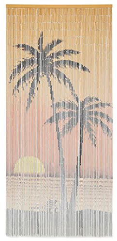 WIFESE Rideau de porte moustiquaire 90 x 200 cm avec motif coucher de soleil - Séparateur de pièce - En bambou - Multicolore
