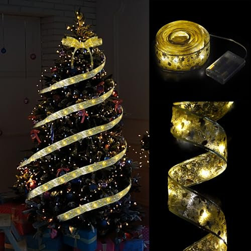 Cozlly Led Christbaumbeleuchtung 5M Batterie Lichterketten Christbaumschmuck Weihnachten Drahtlichterkette Batteriebetrieben Tannenbaum Lichter Lichterkette für Weihnachtsbaum Innen Dekoration (Gold)