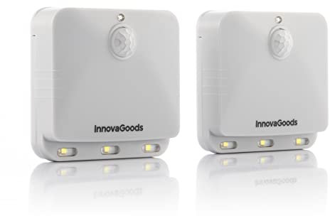 InnovaGoods® Luz led con Sensor de Movimiento, luz Nocturna, Sensor de Movimiento para luz, Sensor de Movimiento con iluminación para pasillos, escaleras o armarios, Detecta hasta 5m, Color Blanco