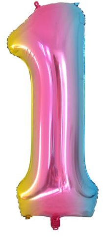Geburtstag Zahlen Luftballon 1 Jahre Regenbogen 40 Zoll XXL 100 cm Rosa Luftballons Zahl 1, Bunt Folienzahlen Ballons 1. Kinder-geburtstag Mädchen Hochzeit Jubiläum Party Dekoration