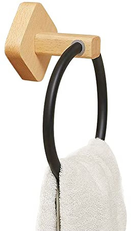 TentHome Handtuchring Badezimmer Schlichter runder Handtuchhalter Holz Handtuchhalterung zur Wandmontage WC Zubehör Bad Buche, Schwarz