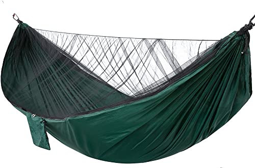 Hamac de camping avec moustiquaire, hamac double portable en nylon de parachute léger avec sangles pour sac à dos, pour le camping, la randonnée, le jardin intérieur et extérieur