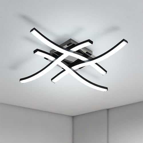 Goeco LED Deckenleuchte, 24W Deckenlampe LED Moderne 6500K Kaltes weißes Licht, Deckenbeleuchtung Innen mit 4 Licht Röhren für Wohnzimmer Schlafzimmer Küche, Schwarz