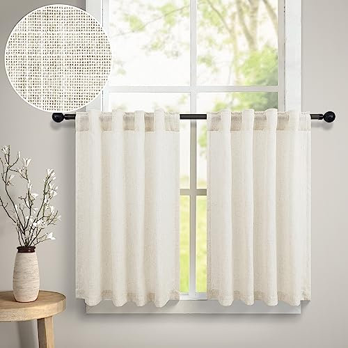 Café-Vorhänge, 91,4 cm Länge, für Küchenspüle, Rückentasche, Leinen, durchsichtig, halbe Fensterrollos, Schatten, kurz, Badezimmerfenster, kleiner Vorhang für Zuhause, Büro, Spielhaus, Schrank,