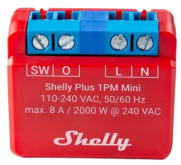 Shelly Plus 1PM Mini | Wlan & Bluetooth intelligentes Relais, 1 Kanal 8A, mit Leistungsmessung | Hausautomation | Kompatibel mit Alexa & Google Home | iOS Android App | Kein Hub nötig