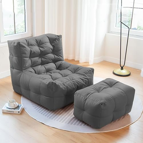 Canapé Paresseux sans Remplissage, Pouf avec Housse de Repose-Pieds, Tissu Technique en Microfibre imperméable, Simili Cuir, Dossier Haut, Chaise Longue, canapé for intérieur et extérieur (Couleur :