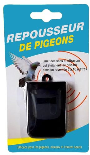 Repousseur Electronique Anti Pigeon à Ultrasons, à Piles, pour Oiseaux et Chauves-Souris