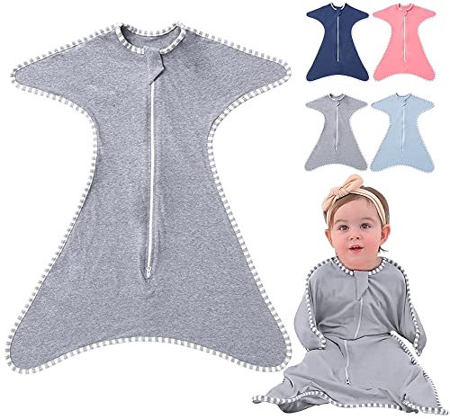 HINATAA Swaddle Wrap für Baby, Neugeborene Baby Schlafsack, Baby Musselin Swaddle Schlafsack Atmungsaktive Weiche Premium-Baumwolle für Kinder Alter 0-3/3-6 Monate (Grau, 0-3 Monate)