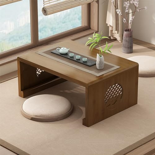 Chinesischer Tee-Bodentisch aus Bambus,japanischer faltbarer Couchtisch,Altartisch Meditation,niedriger tragbarer zusammenklappbarer Tatami-Tisch for Wohnzimmer,Heimdekoration (Walnuss, 60*40*30cm)
