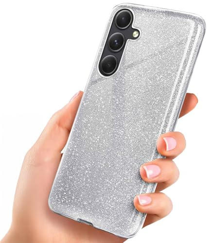 ONEFLOW Glitter Case für Samsung Galaxy A54 5G Glitzer Handyhülle mit Kameraschutz, Stylische Hülle Glitzernd, Dünne TPU Schutzhülle für Damen, Glitzerhülle Qi kompatibel, Silber