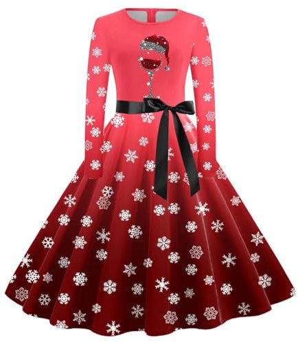 Robe Noel Enceinte - Femmes Décontracté Vintage À Manches Longues Col Rond Noël Femme Foyer Soirée Bal Fête Robe De Plage Robe Été Légère