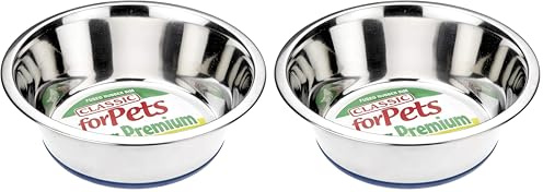 Classic Pet Products Non-Slip Stainless Steel Dish (2500 ml - 250 mm, 9.75 Inch Diameter Dog Bowl), Silver (Pack of 2)