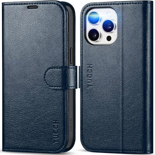 TUCCH Hülle für iPhone 15 Pro Max 5G, Schutzhülle TPU [Kartenfächer] [Standfunktion] [RFID Blocker] [Magnet] Stoßfeste Handyhülle, Etui Kompatibel mit iPhone 15 Pro Max 2023(6,7 Zoll), Marineblau