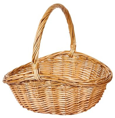 ADEPTNA Vintage Oval Wicker Hamper Storage Gift Shopping Basket High Handle Basket Perfect for Strolls to the Market Picnics Gift hamper Garden Parties (LARGE)