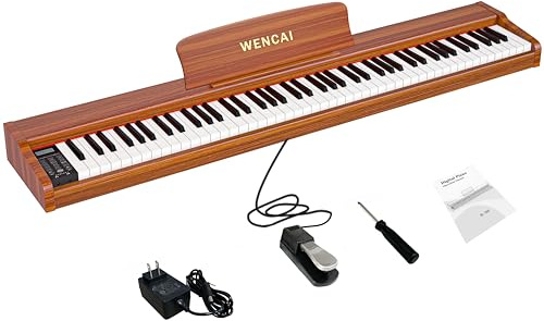 WENCAI 88 Keys Digital Piano Keyboard, Full Size Electric Pianos with Velocity-Sensitive Keys for Beginner, Wooden electronic Piano with Pedal, Support USB MIDI, Orange