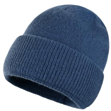 Damen Weiche Feste Wollmütze Winter Wärme Gestrickte Wollmütze für Herren Mütze Dünne Beanie Erwachsene Geschenke, Dark Lake Blue, One size
