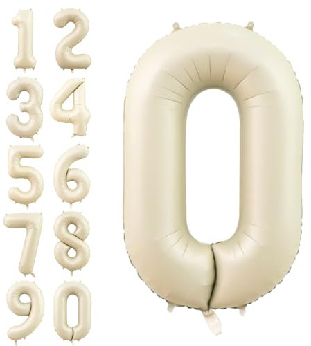 Number 0 Balloon Beige,40 Inch Large Cream Foil 0 Helium Balloons for Boys Girls Birthday Anniversary Decorations