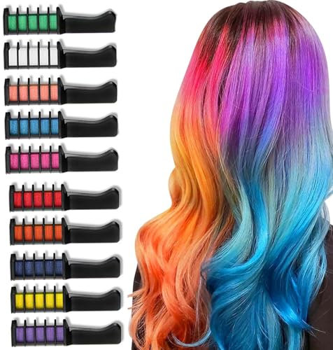 Haarkreide Kamm für Kinder,Haarkreide für Mädchen Deluxe Set 10 Farben Schminke Fasching I auswaschbare Haarkreide Haartönung Hair Chalk für Karneval/Halloween/Weihnachten/Party
